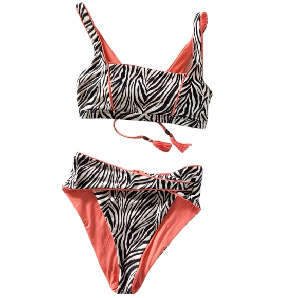 Becca Animal Kingdom Bikini Large Top Medium Bottom Peach White Black Cheeky - Picture 3 of 8